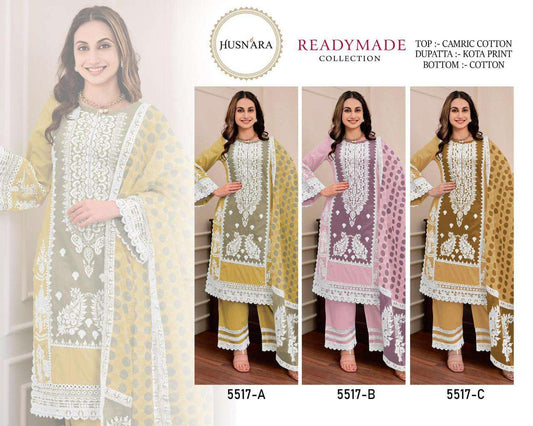 Design 5517 Abc Husnara Cambric Cotton Pakistani Readymade Suits Exporter Gujarat