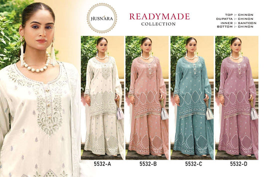 Design 5532 Husnara Chinon Pakistani Readymade Suits Supplier Gujarat