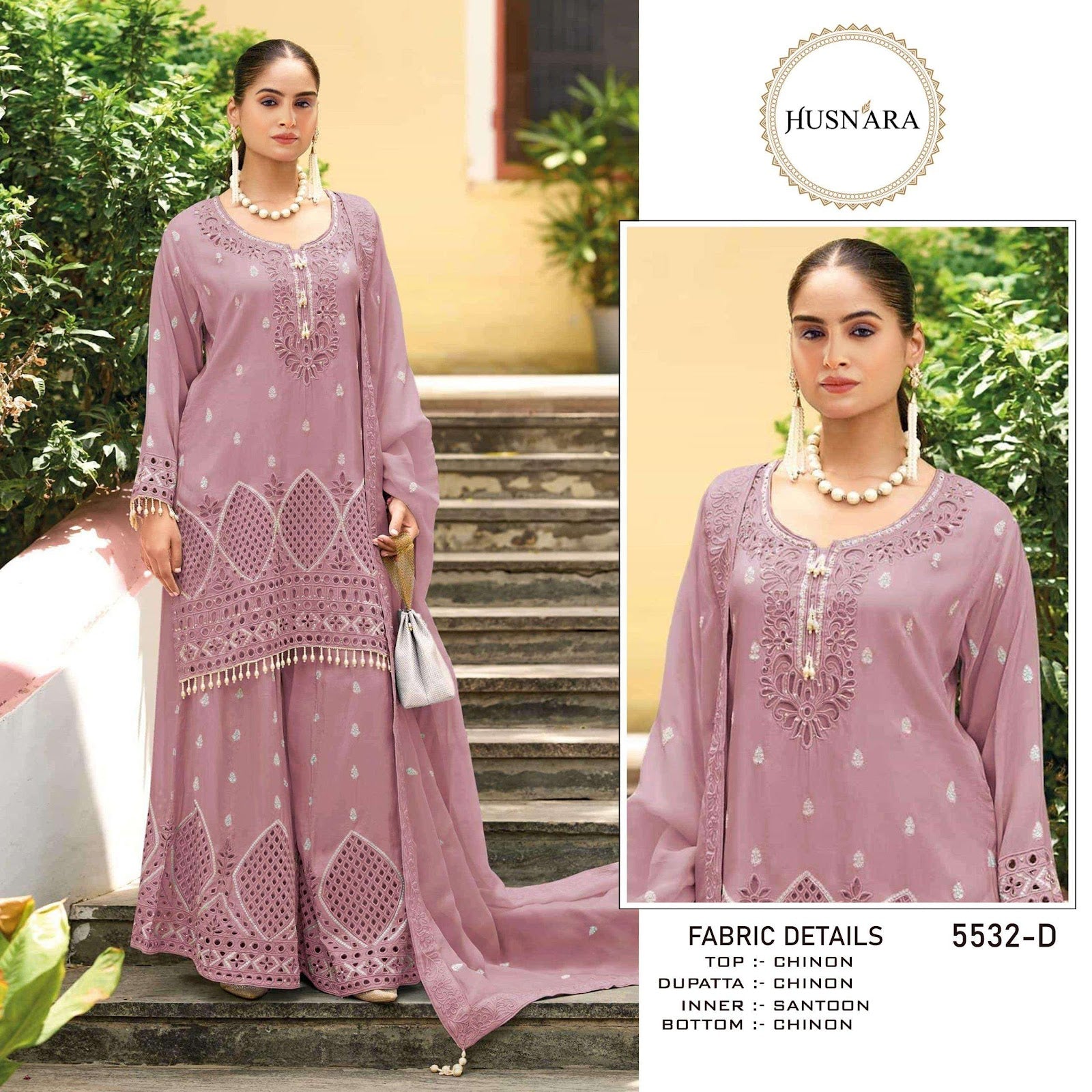 Design 5532 Husnara Chinon Pakistani Readymade Suits Supplier Gujarat