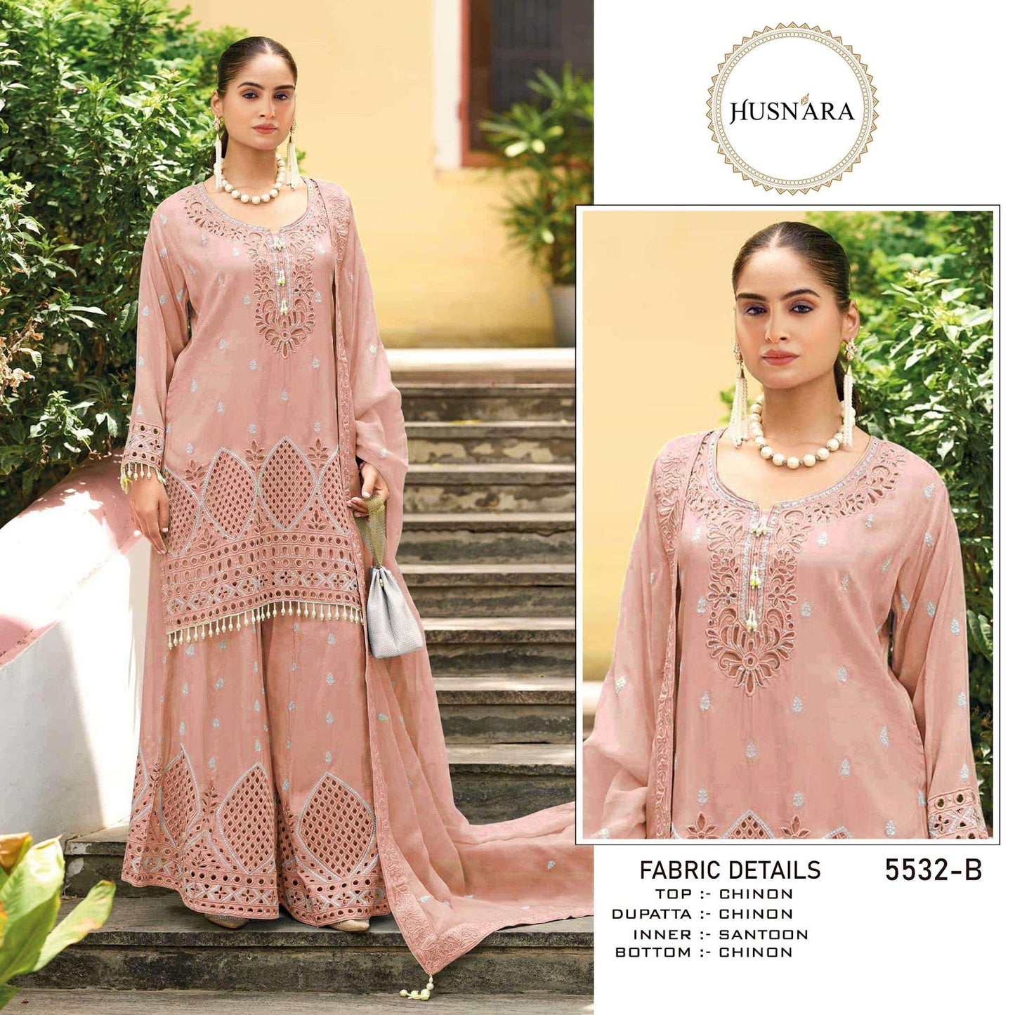 Design 5532 Husnara Chinon Pakistani Readymade Suits Supplier Gujarat