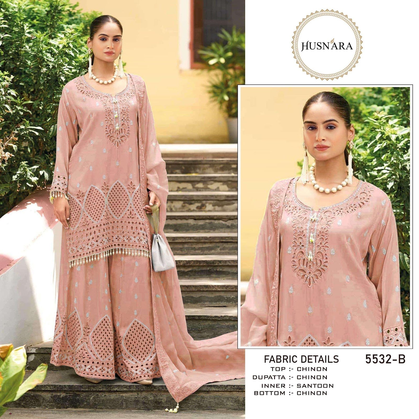 Design 5532 Husnara Chinon Pakistani Readymade Suits Supplier Gujarat