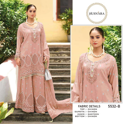 Design 5532 Husnara Chinon Pakistani Readymade Suits Supplier Gujarat