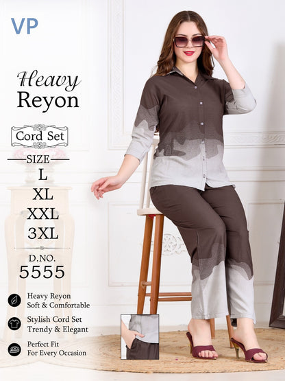Design 5555 Front Open Vp Rayon 22Kg Co Ord Set Manufacturer