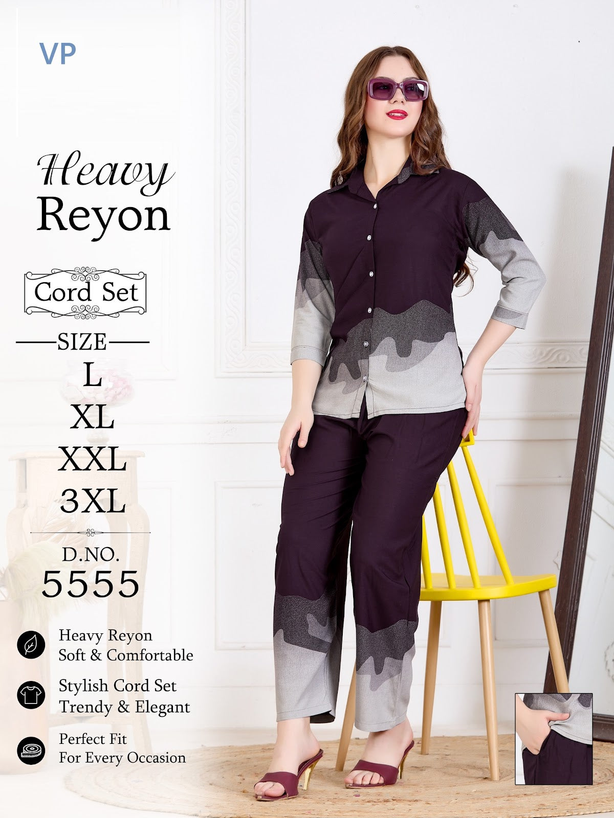 Design 5555 Front Open Vp Rayon 22Kg Co Ord Set Manufacturer