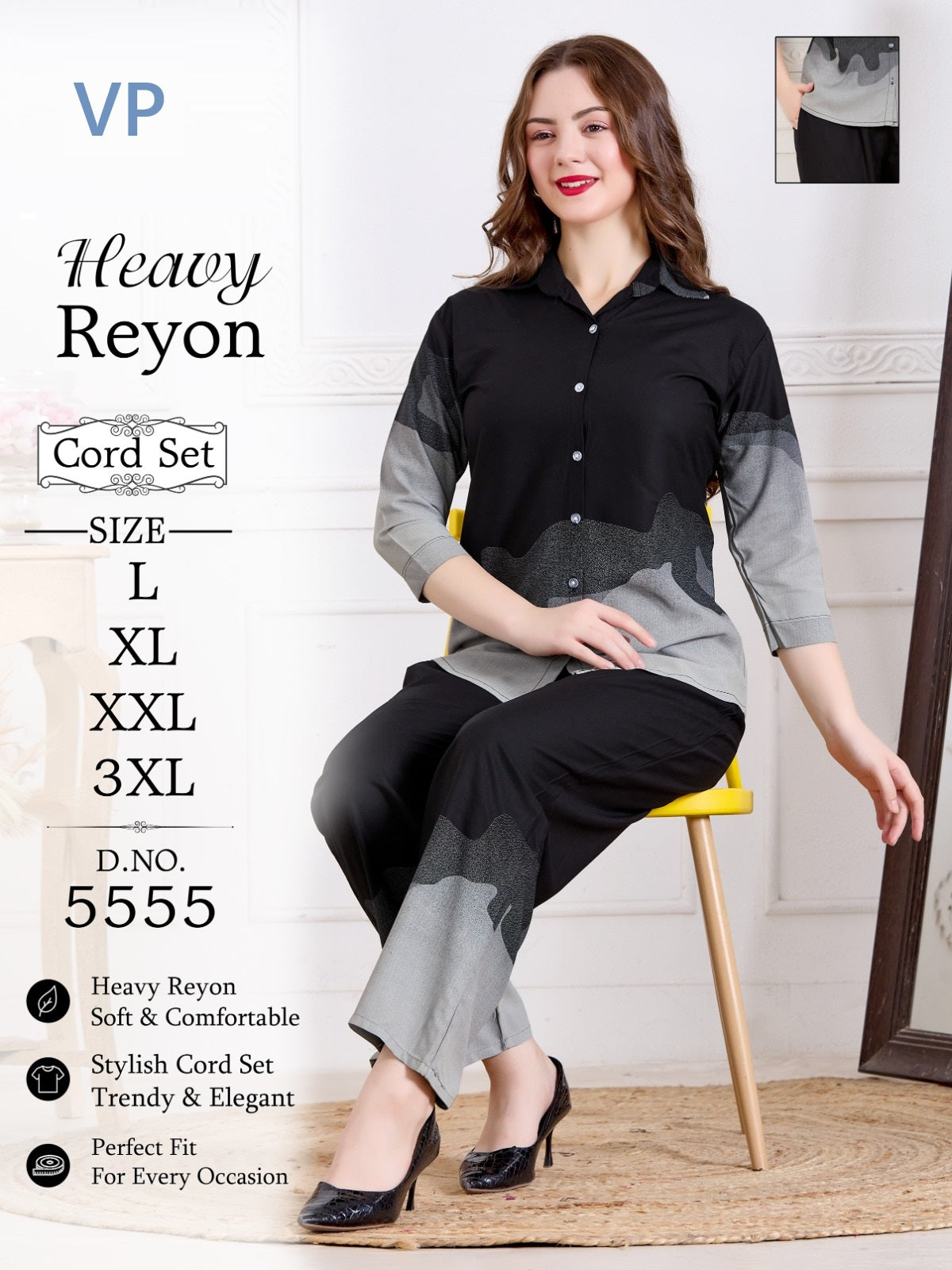 Design 5555 Front Open Vp Rayon 22Kg Co Ord Set Manufacturer