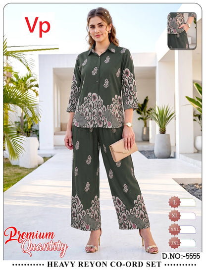 Design 5555 Print To Print Vp Rayon 22Kg Co Ord Set Manufacturer India
