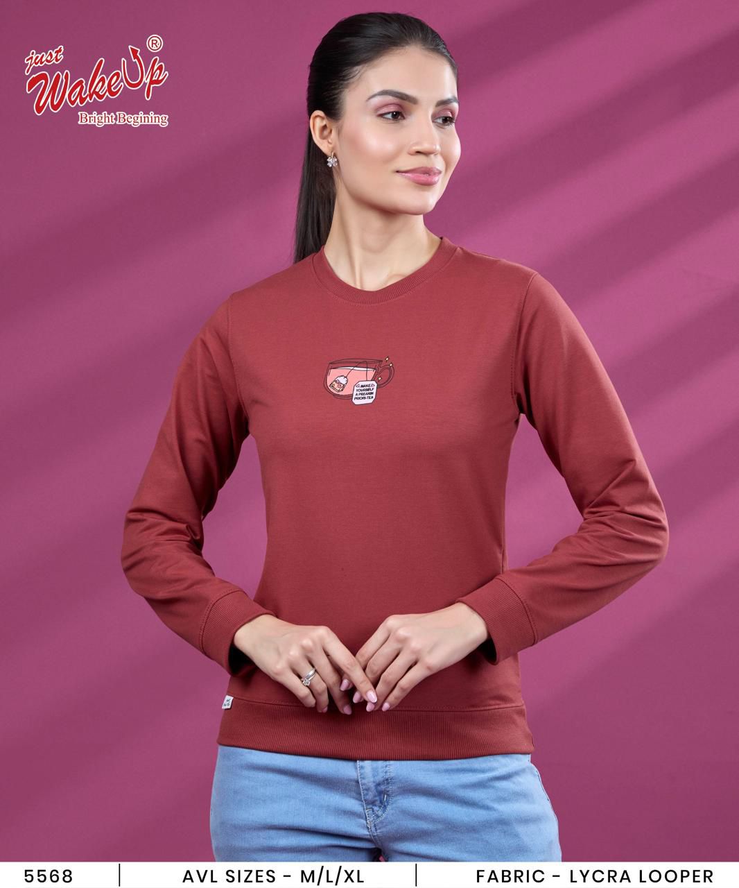 Design 5568 Wakeup Looper Women Tshirt Exporter Gujarat