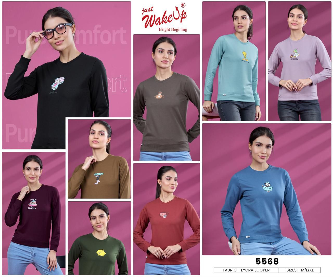 Design 5568 Wakeup Looper Women Tshirt Exporter Gujarat