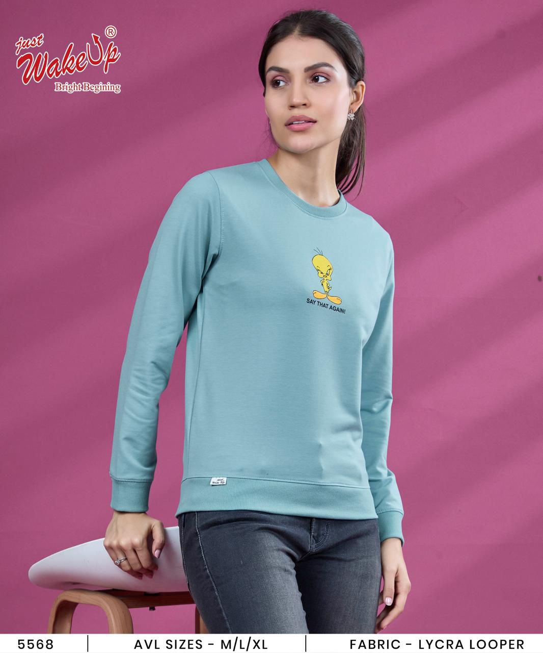 Design 5568 Wakeup Looper Women Tshirt Exporter Gujarat