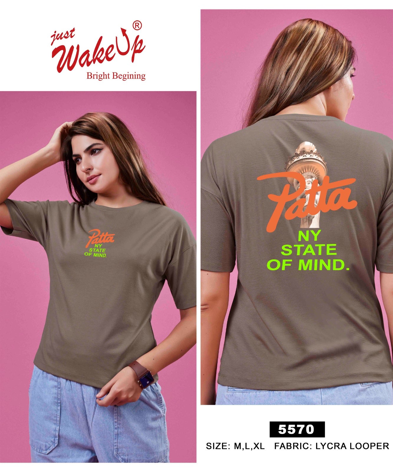 Design 5570 Wakeup Looper Women Tshirt Wholesaler India
