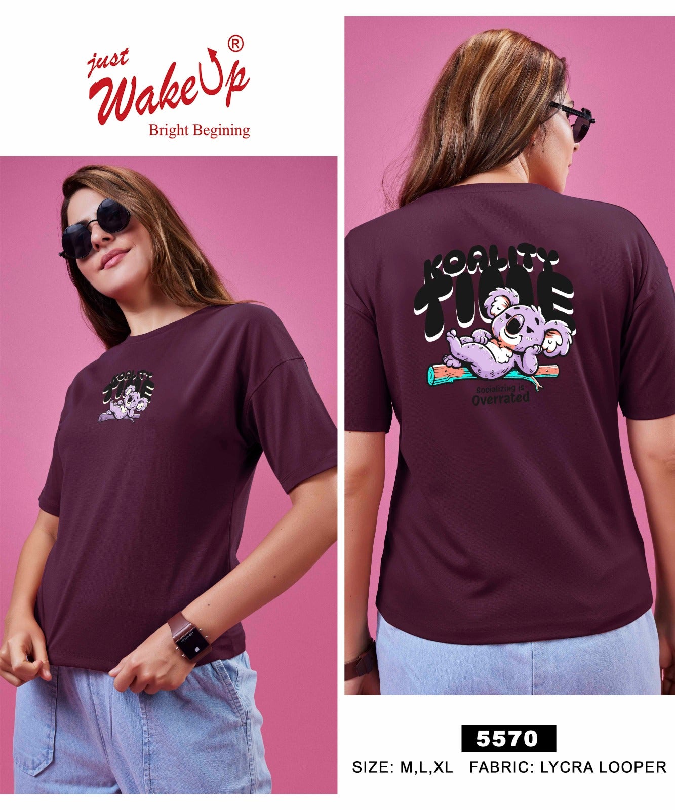 Design 5570 Wakeup Looper Women Tshirt Wholesaler India