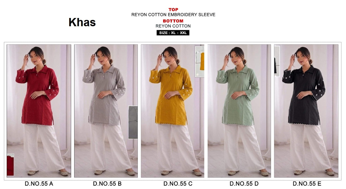 Design 55 Khas Reyon Top Bottom Set Wholesaler India