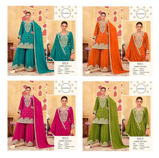 Design 5635 Husnara Chinon Pakistani Readymade Suits Manufacturer Ahmedabad