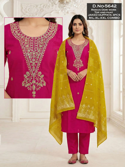 Design 5640 To 5645 Maira Roman Silk Readymade Pant Style Suits Wholesaler Gujarat