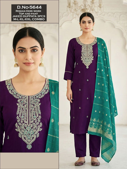 Design 5640 To 5645 Maira Roman Silk Readymade Pant Style Suits Wholesaler Gujarat