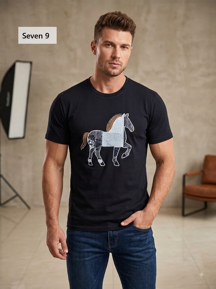 Design 5657 Plain Seven 9 Interlock Mens Tshirts Supplier India