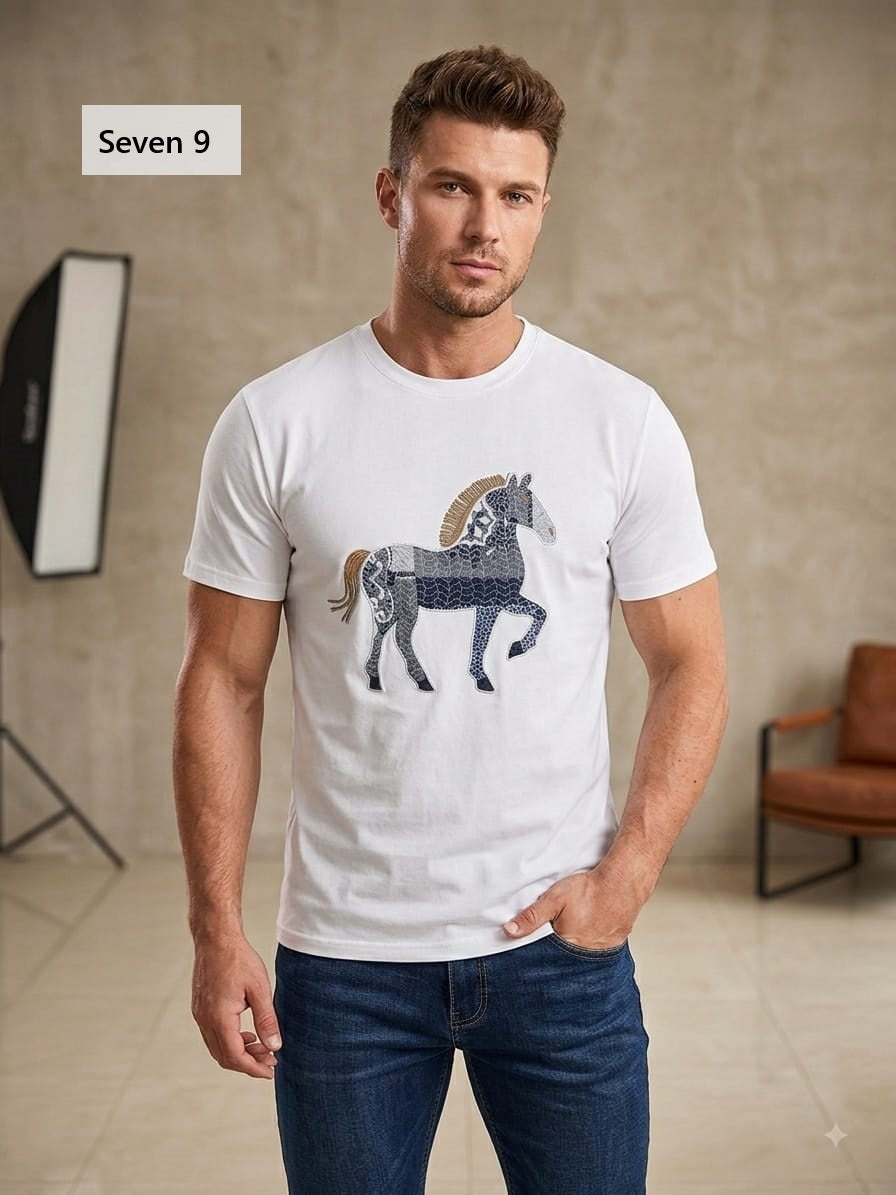 Design 5657 Plain Seven 9 Interlock Mens Tshirts Supplier India