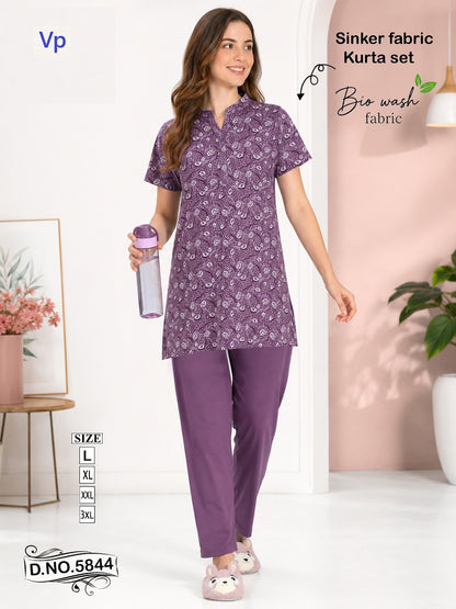 Design 5844 Vp Biowash Kurta Night Suits Wholesale