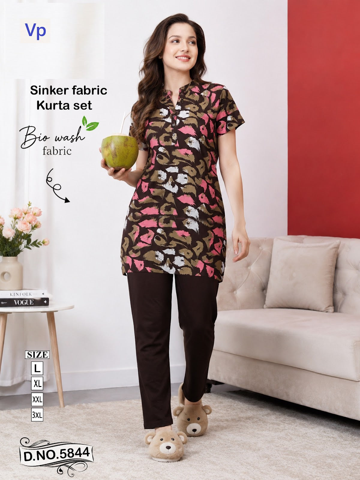 Design 5844 Vp Biowash Kurta Night Suits Wholesale