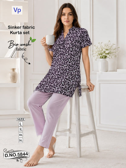 Design 5844 Vp Biowash Kurta Night Suits Wholesale