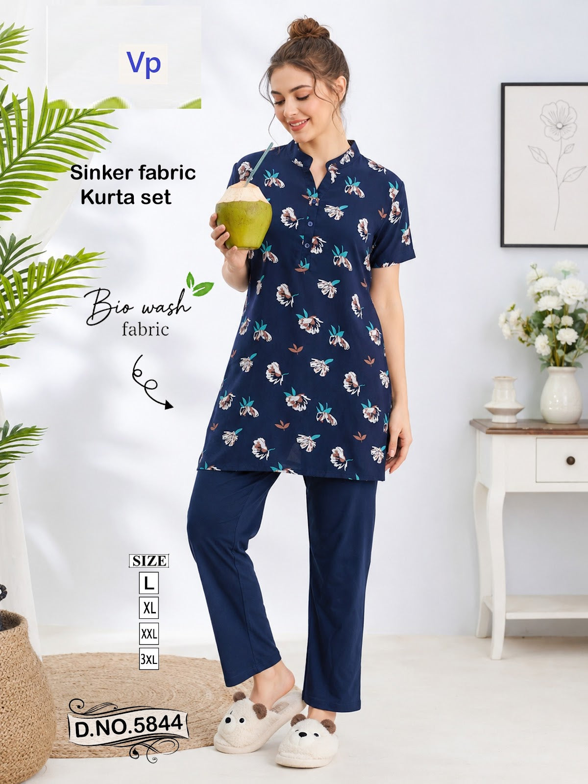Design 5844 Vp Biowash Kurta Night Suits Wholesale