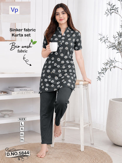 Design 5844 Vp Biowash Kurta Night Suits Wholesale