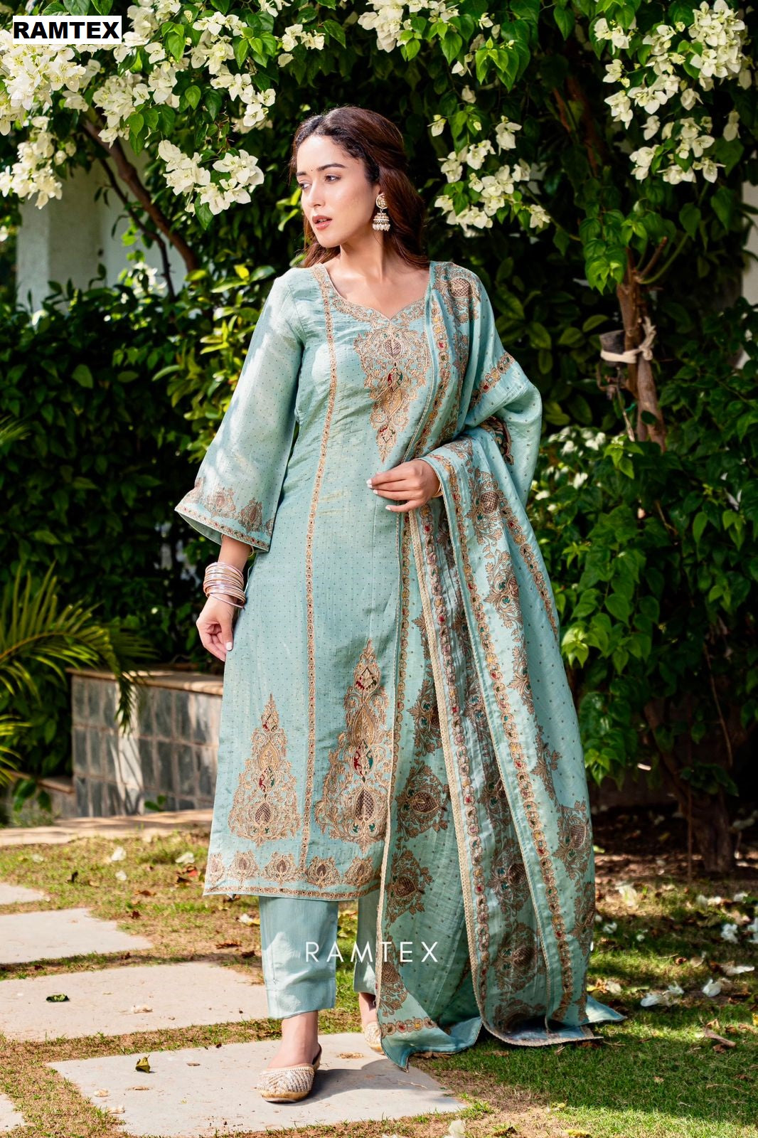 Design 58Z 2872 Ramtex Silk Pant Style Suits Manufacturer India