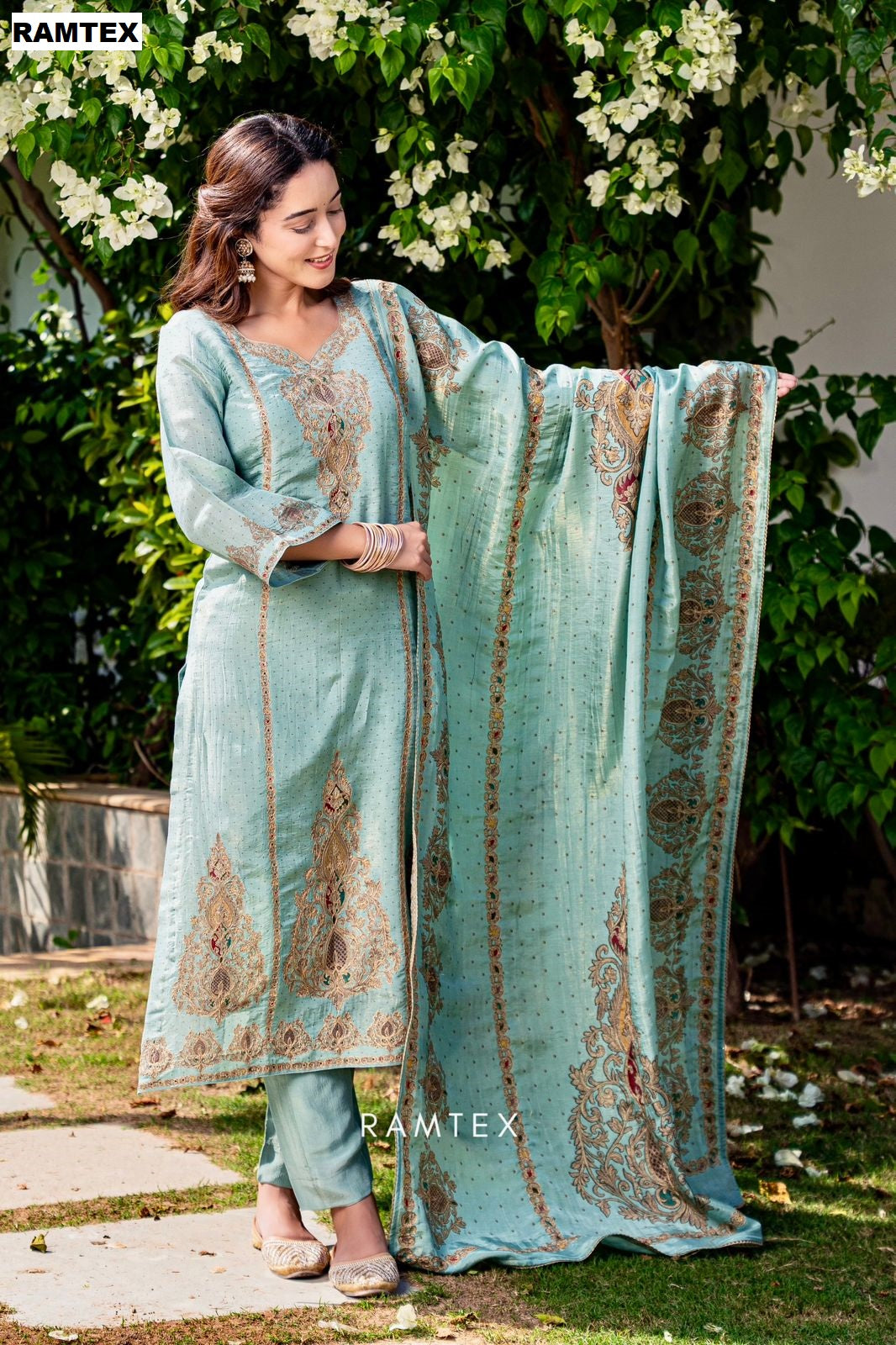 Design 58Z 2872 Ramtex Silk Pant Style Suits Manufacturer India