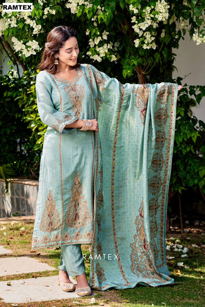 Design 58Z 2872 Ramtex Silk Pant Style Suits Manufacturer India