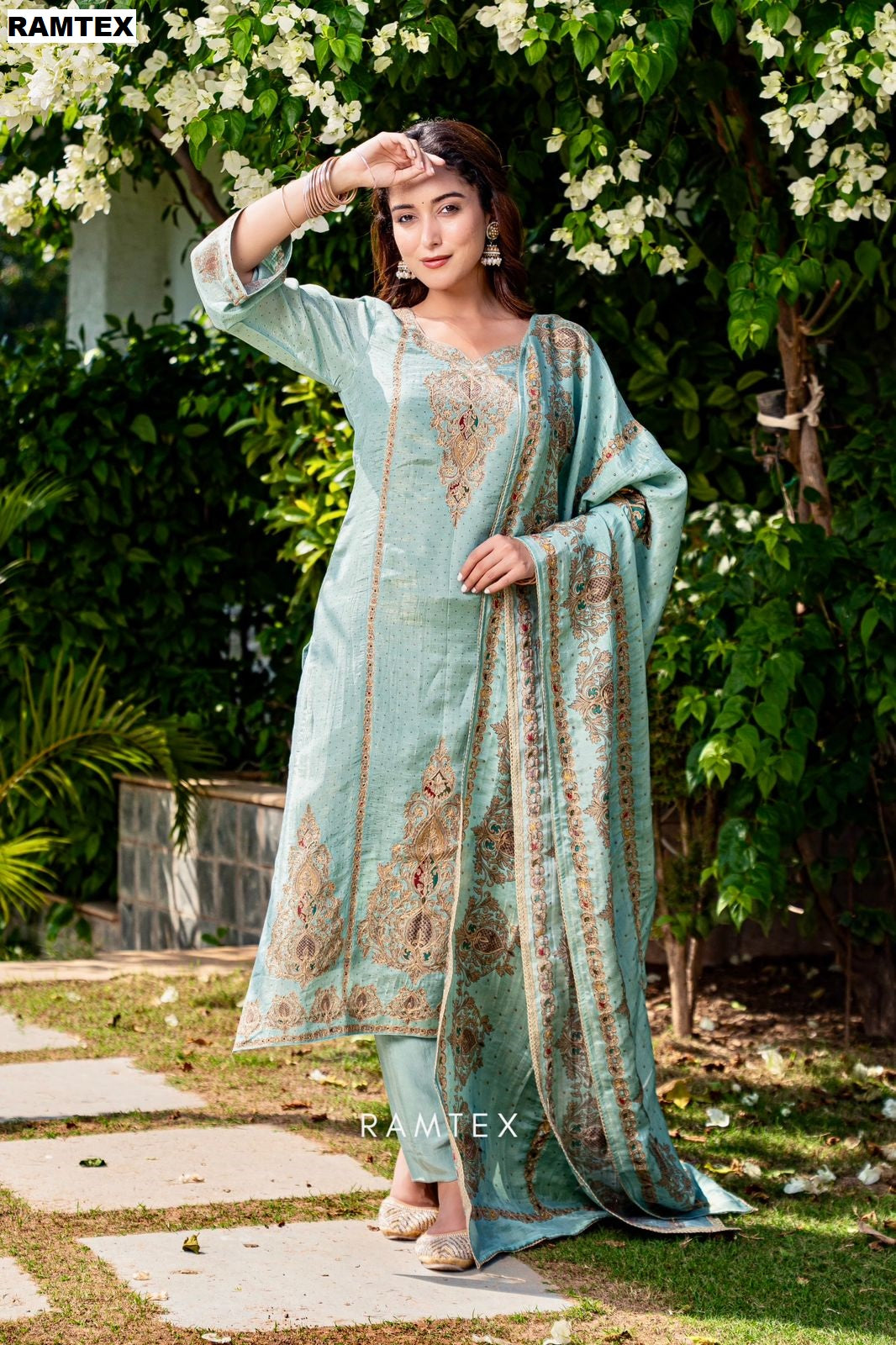 Design 58Z 2872 Ramtex Silk Pant Style Suits Manufacturer India