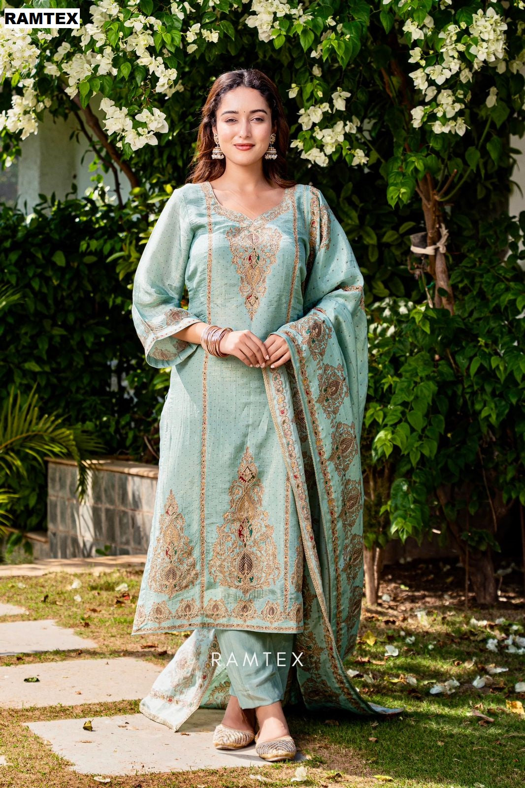 Design 58Z 2872 Ramtex Silk Pant Style Suits Manufacturer India