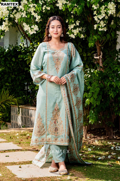 Design 58Z 2872 Ramtex Silk Pant Style Suits Manufacturer India