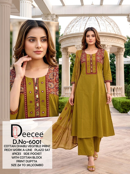 Design 6001 Patch Work Deecee Cotton Dhabu Readymade Anarkali Suits Wholesaler