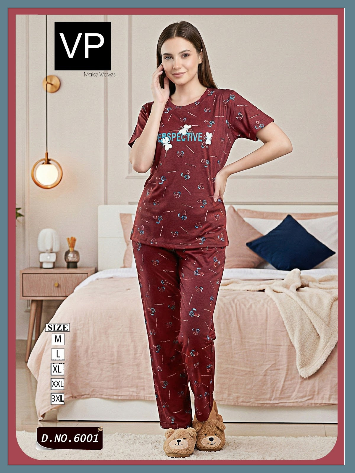 Design 6001 Vp Hosiery Cotton Pyjama Night Suits Supplier