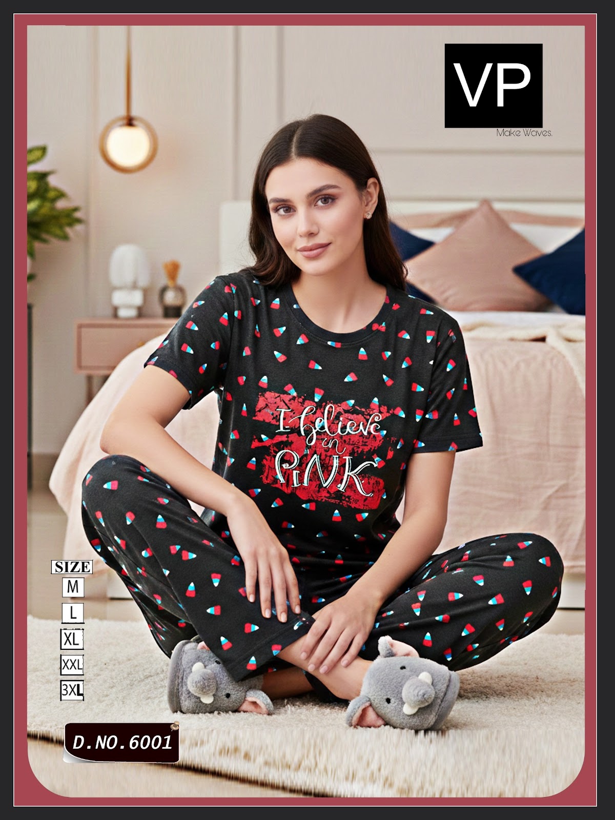 Design 6001 Vp Hosiery Cotton Pyjama Night Suits Supplier