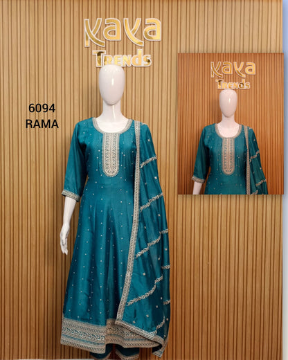 Design 6094 Kaya Vichitra Silk Readymade Anarkali Suits Wholesale