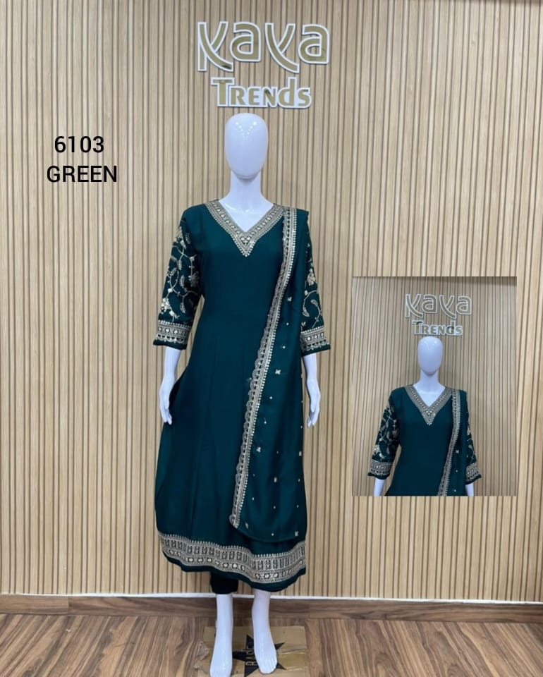 Design 6103 Kaya Vichitra Silk Readymade Anarkali Suits Wholesaler Gujarat