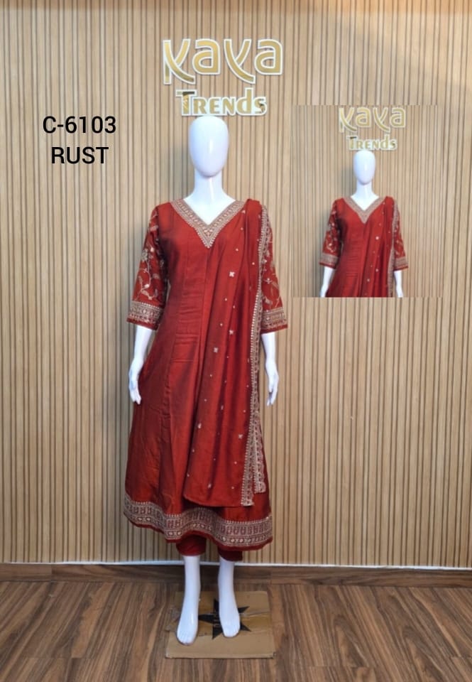 Design 6103 Kaya Vichitra Silk Readymade Anarkali Suits Wholesaler Gujarat