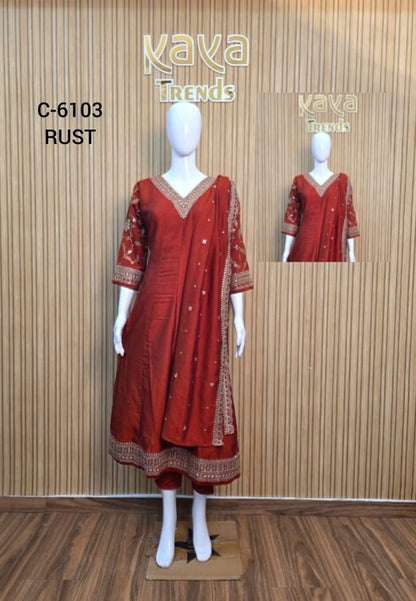 Design 6103 Kaya Vichitra Silk Readymade Anarkali Suits Wholesaler Gujarat