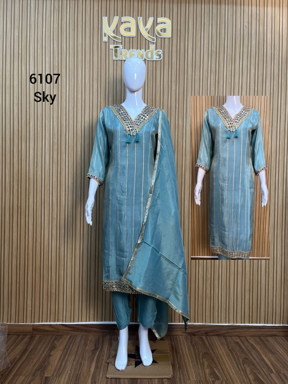 Design 6107 Kaya Tissue Readymade Pant Style Suits Supplier India