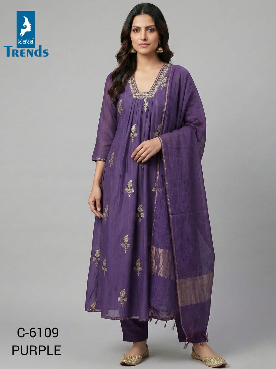 Design 6109 Kaya Trends Chanderi Readymade Anarkali Suits Supplier India