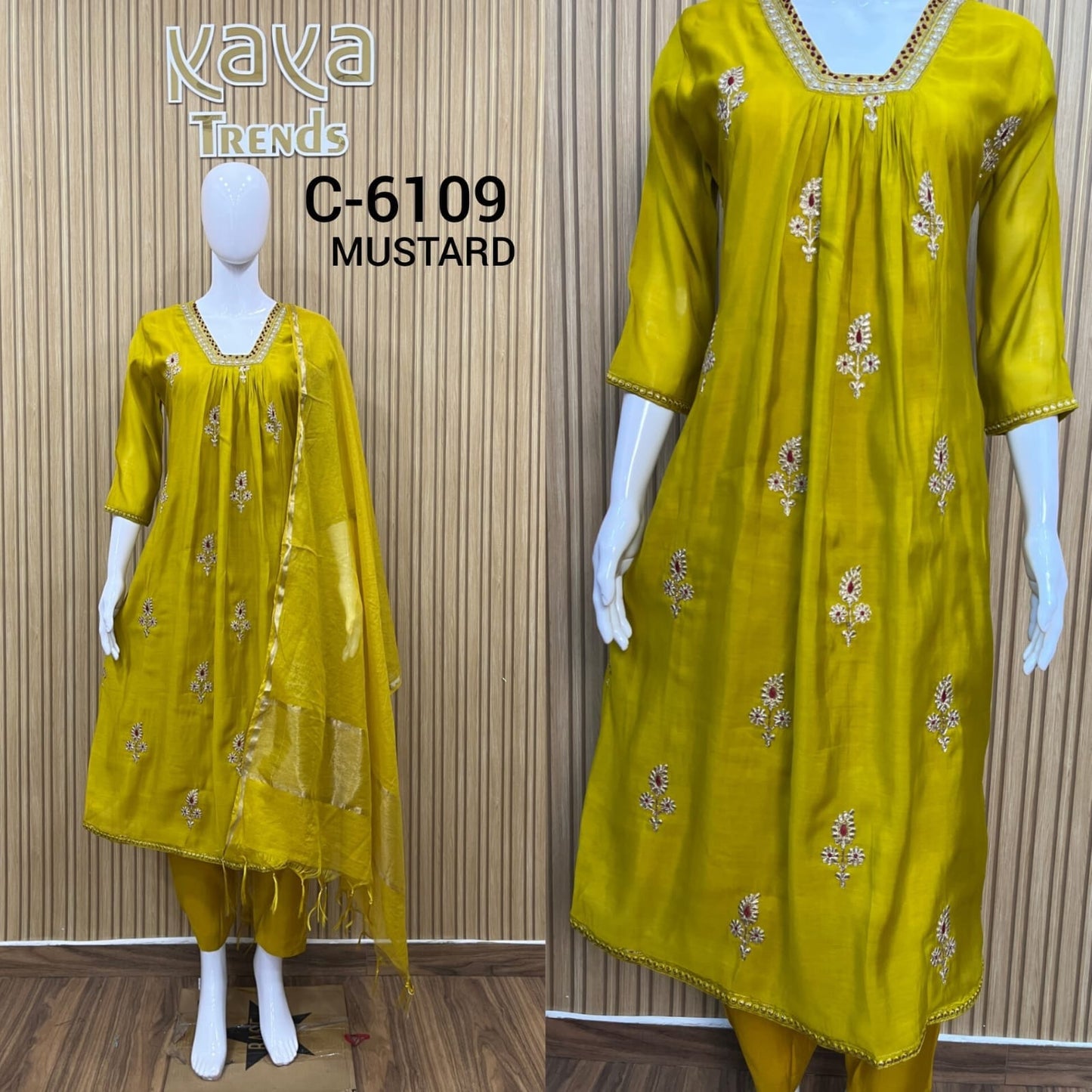 Design 6109 Kaya Trends Chanderi Readymade Anarkali Suits Supplier India