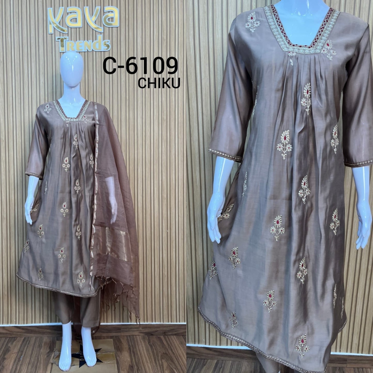 Design 6109 Kaya Trends Chanderi Readymade Anarkali Suits Supplier India