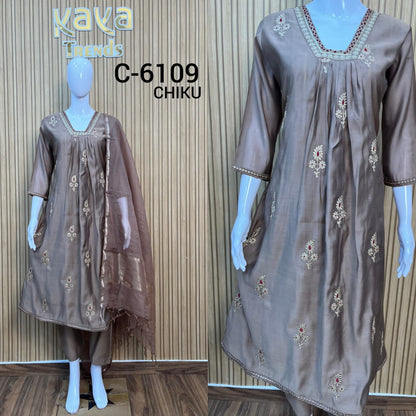 Design 6109 Kaya Trends Chanderi Readymade Anarkali Suits Supplier India