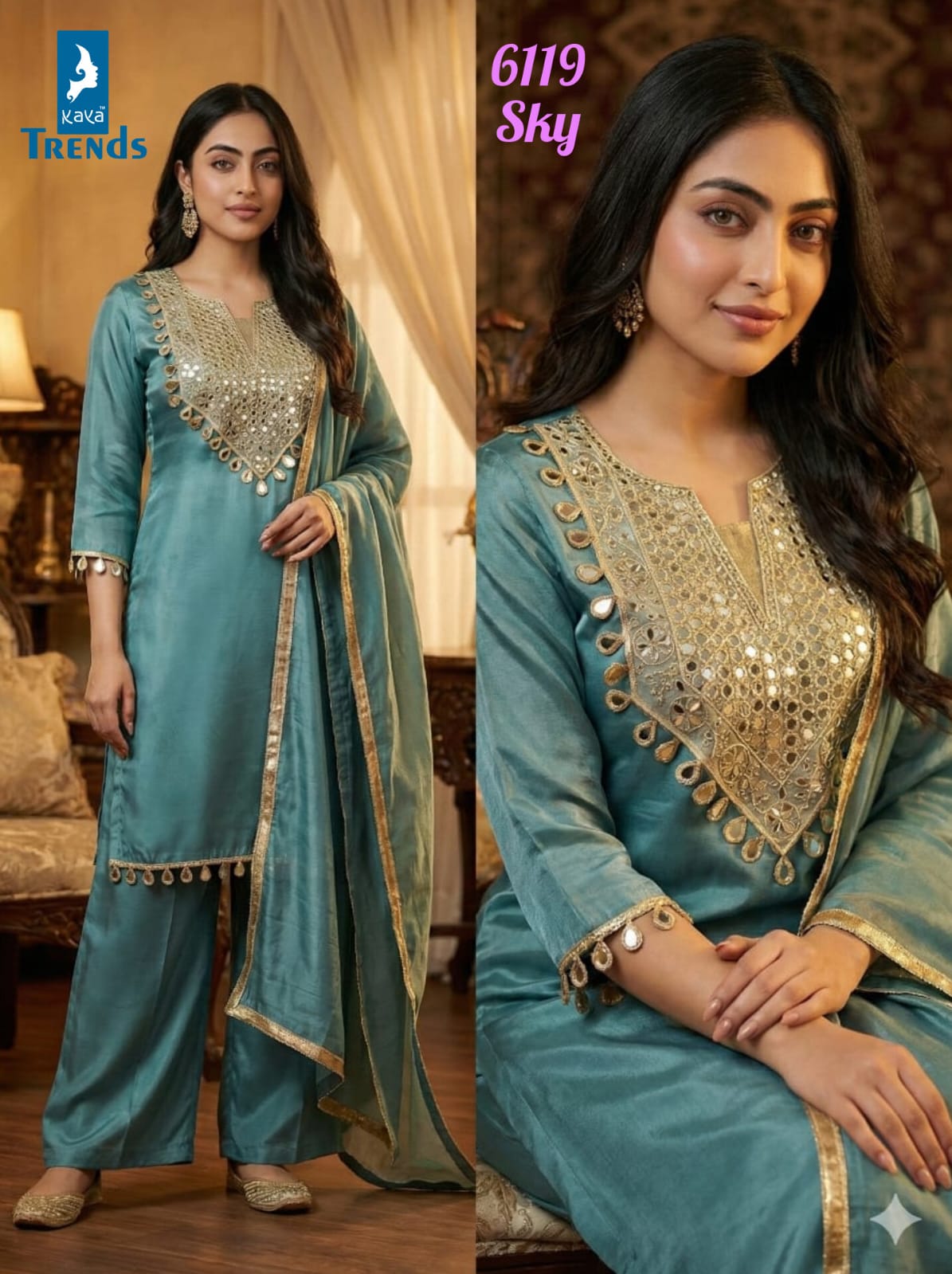 Design 6119 Kaya Roman Readymade Plazzo Style Suits Wholesaler