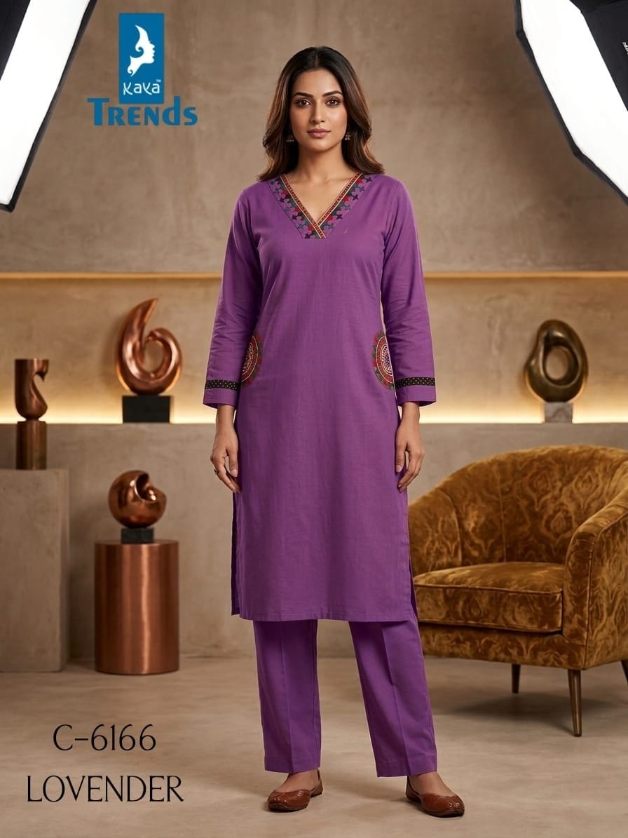 Design 6166 New Kaya Trends Cotton Kurti Pant Set Supplier Gujarat