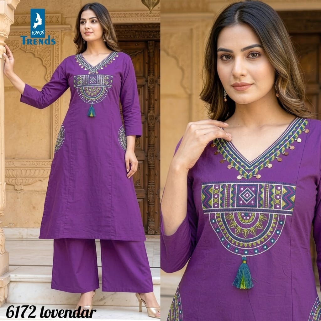 Design 6172 Colors Kaya Trends Cotton Kurti Plazzo Set Manufacturer Ahmedabad