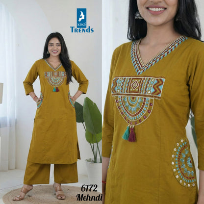 Design 6172 Kaya Cotton Kurti Plazzo Set Manufacturer India