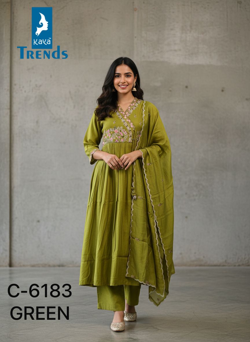 Design 6183 Kaya Trends Roman Silk Readymade Anarkali Suits Manufacturer Gujarat