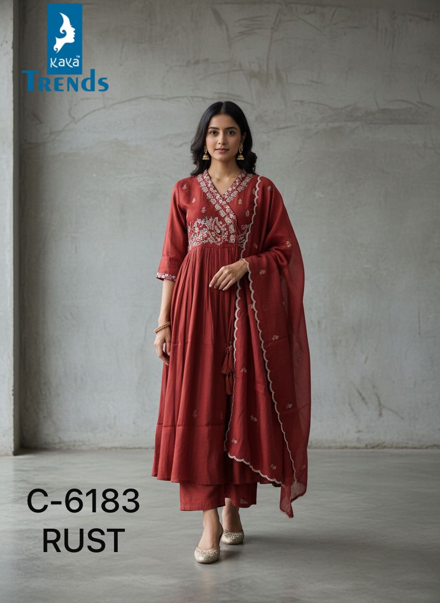 Design 6183 Kaya Trends Roman Silk Readymade Anarkali Suits Manufacturer Gujarat